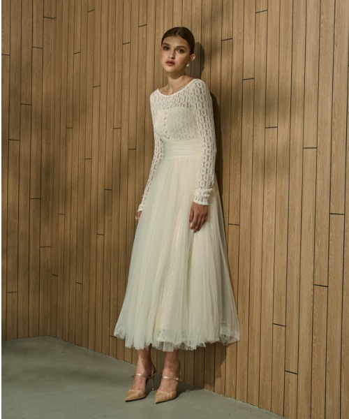 ERADIE（エラディエ）の「Ethereal Lace & Tulle One-piece  レース＆チュールワンピース（ワンピース・レディース・ブラック/アイボリー・FREE）」の19枚目の写真