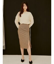 Rael Midi Tweed H Line Skirt_Brown