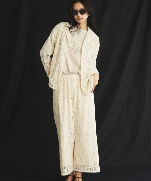 Doux archives（ドゥアルシーヴ）の「パッチワークレース開襟シャツ（シャツ/ブラウス・レディース・オフホワイト/ブラック・FREE）」の3枚目の写真