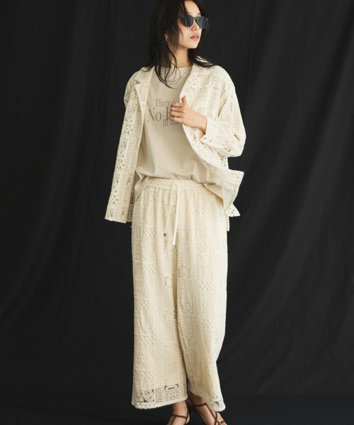 Doux archives（ドゥアルシーヴ）の「パッチワークレース開襟シャツ（シャツ/ブラウス・レディース・オフホワイト/ブラック・FREE）」の5枚目の写真