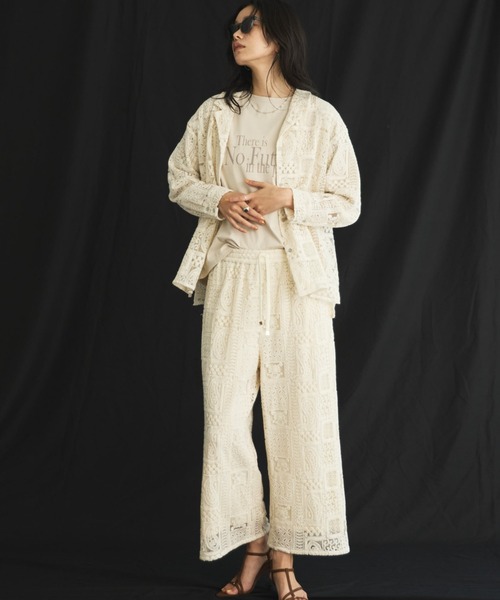 Doux archives（ドゥアルシーヴ）の「パッチワークレース開襟シャツ（シャツ/ブラウス・レディース・オフホワイト/ブラック・FREE）」の6枚目の写真