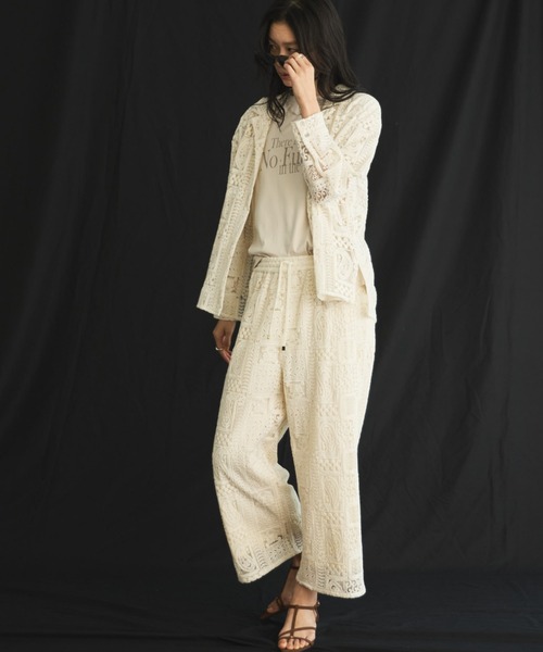 Doux archives（ドゥアルシーヴ）の「パッチワークレース開襟シャツ（シャツ/ブラウス・レディース・オフホワイト/ブラック・FREE）」の9枚目の写真