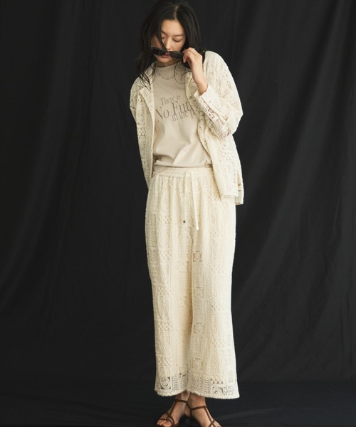 Doux archives（ドゥアルシーヴ）の「パッチワークレース開襟シャツ（シャツ/ブラウス・レディース・オフホワイト/ブラック・FREE）」の10枚目の写真