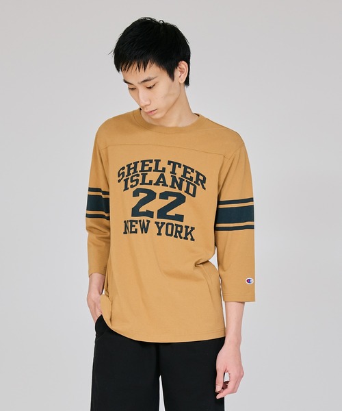 Champion（チャンピオン）の「【Champion/チャンピオン】メンズ ベーシック 3/4 スリーブフットボールTシャツ（Tシャツ/カットソー・メンズ・グレー/ホワイト×パープル/ダークブルー/モカ/ブラック系その他/ホワイト×ブラック・MEDIUM/SMALL/LARGE/X-LARGE）」の5枚目の写真