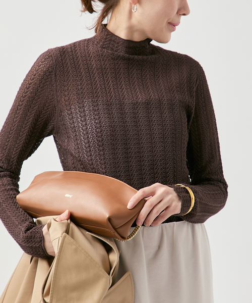 VERMEIL par iena（ヴェルメイユパーイエナ）の「レースニット ハイネックロングスリーブプルオーバー（ニット/セーター・レディース・ホワイト/ブラウン・FREE）」の2枚目の写真