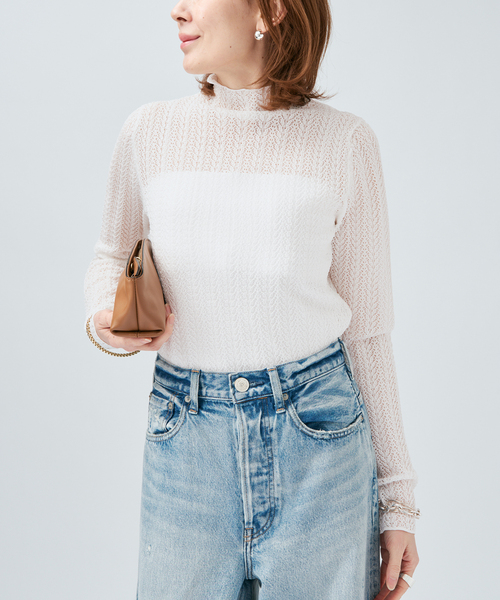 VERMEIL par iena（ヴェルメイユパーイエナ）の「レースニット ハイネックロングスリーブプルオーバー（ニット/セーター・レディース・ホワイト/ブラウン・FREE）」の7枚目の写真