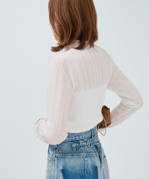 VERMEIL par iena（ヴェルメイユパーイエナ）の「レースニット ハイネックロングスリーブプルオーバー（ニット/セーター・レディース・ホワイト/ブラウン・FREE）」の8枚目の写真