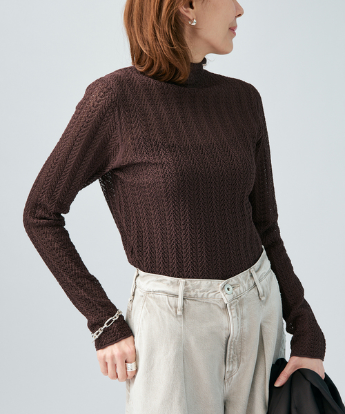 VERMEIL par iena（ヴェルメイユパーイエナ）の「レースニット ハイネックロングスリーブプルオーバー（ニット/セーター・レディース・ホワイト/ブラウン・FREE）」の17枚目の写真