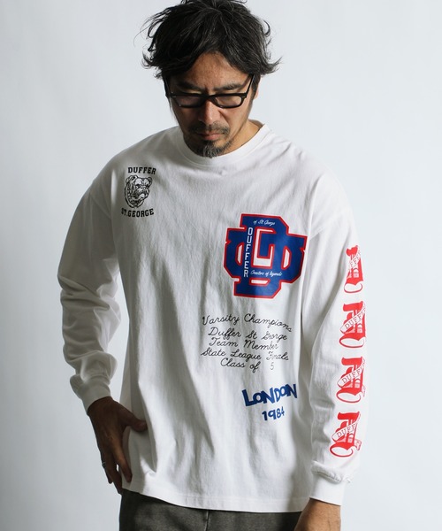 The DUFFER of ST.GEORGE(ザダファーオブセントジョージ)の「DUFFER ARCHIVE LOGO L/SL TEE:ダファー アーカイブ ロゴ ロングスリーブTシャツ(Tシャツ/カットソー・メンズ・ホワイト/ブラック/スミクロ・SMALL/MEDIUM/LARGE/X-LARGE)」の4枚目の写真