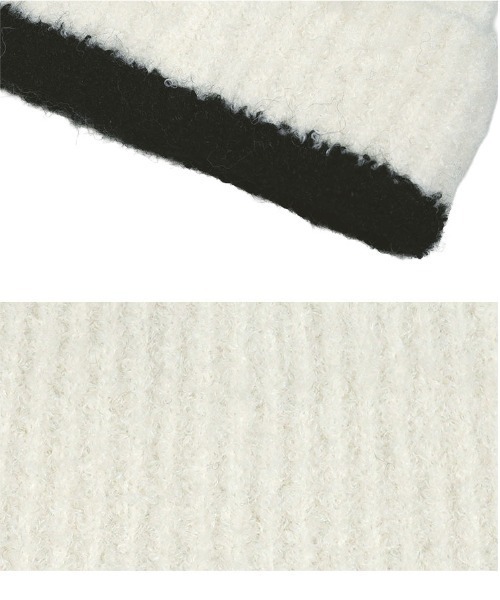 KOBE LETTUCE（コウベレタス）の「バイカラーラインニット帽（ニットキャップ/ビーニー・レディース・ホワイト/ブラック・FREE）」の9枚目の写真