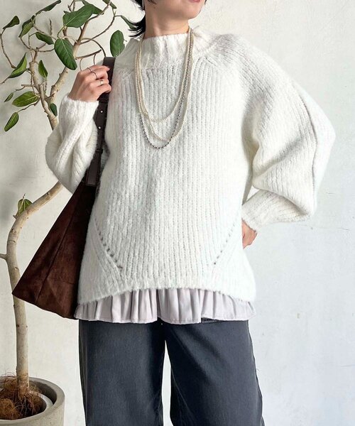 un dix cors（アンディコール）の「圧縮起毛ワイドネックニット（ニット/セーター・レディース・グレー/オフホワイト/ブルー/ピンク・FREE）」の2枚目の写真