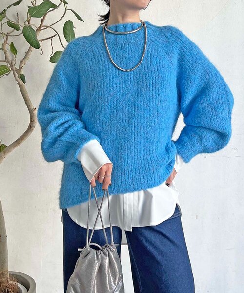 un dix cors（アンディコール）の「圧縮起毛ワイドネックニット（ニット/セーター・レディース・グレー/オフホワイト/ブルー/ピンク・FREE）」の3枚目の写真