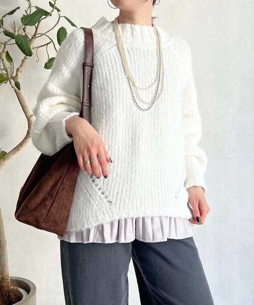 un dix cors（アンディコール）の「圧縮起毛ワイドネックニット（ニット/セーター・レディース・グレー/オフホワイト/ブルー/ピンク・FREE）」の6枚目の写真