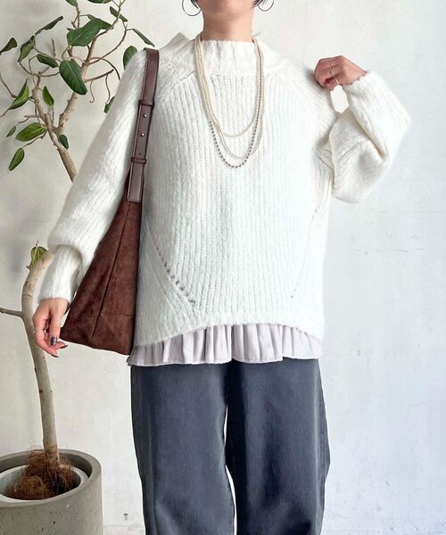 un dix cors（アンディコール）の「圧縮起毛ワイドネックニット（ニット/セーター・レディース・グレー/オフホワイト/ブルー/ピンク・FREE）」の9枚目の写真