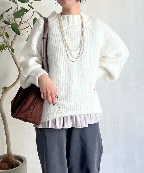 un dix cors（アンディコール）の「圧縮起毛ワイドネックニット（ニット/セーター・レディース・グレー/オフホワイト/ブルー/ピンク・FREE）」の19枚目の写真