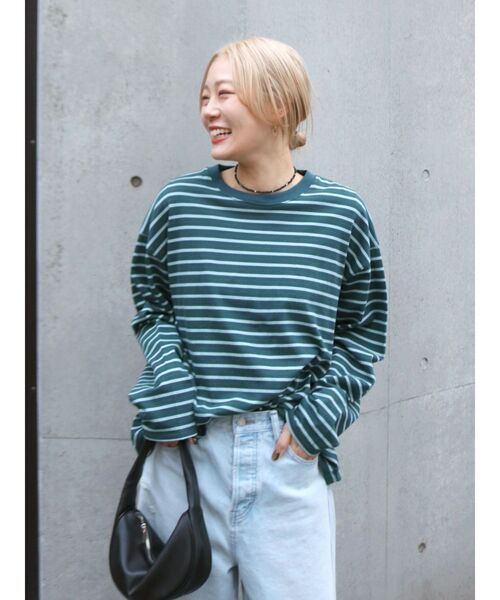 Ungrid（アングリッド）の「マルチボーダーロングスリーブTee（Tシャツ/カットソー・レディース・グリーン/チャコールグレー/オフホワイト・FREE）」の3枚目の写真