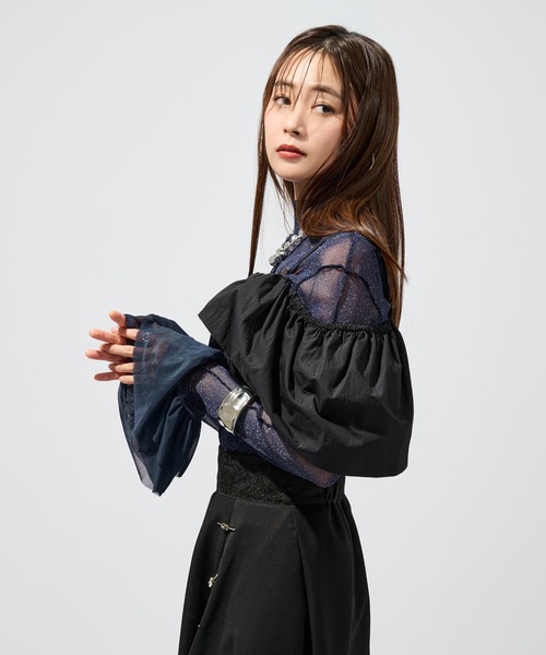 Ellno de Mavie（エルノデメヴィ）の「ソデフリルラメシアートップス（Tシャツ/カットソー・レディース・ブラック/ブルー・FREE）」の17枚目の写真