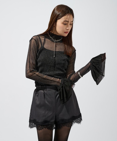 Ellno de Mavie（エルノデメヴィ）の「ソデフリルラメシアートップス（Tシャツ/カットソー・レディース・ブラック/ブルー・FREE）」の5枚目の写真