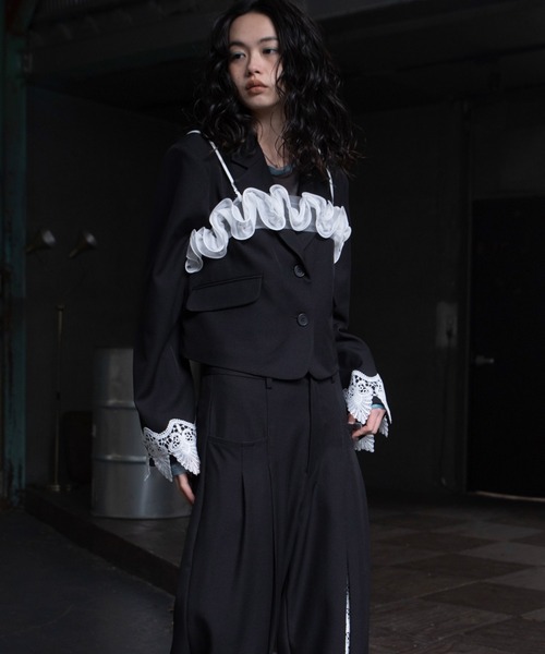 VACANCY（ヴァカンシー）の「レースドッキングショート丈ジャケット/SETUP（テーラードジャケット・レディース・ブルー/ブラック・FREE）」の20枚目の写真