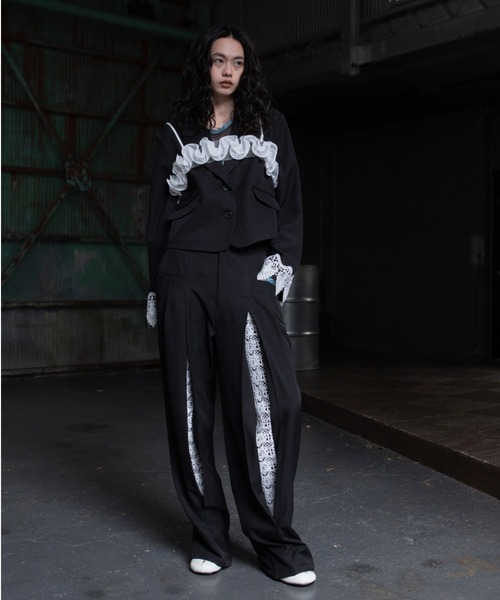 VACANCY（ヴァカンシー）の「レースドッキングショート丈ジャケット/SETUP（テーラードジャケット・レディース・ブルー/ブラック・FREE）」の22枚目の写真