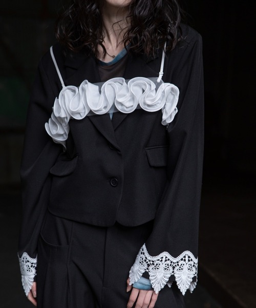 VACANCY（ヴァカンシー）の「レースドッキングショート丈ジャケット/SETUP（テーラードジャケット・レディース・ブルー/ブラック・FREE）」の19枚目の写真