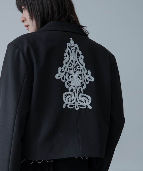 VACANCY（ヴァカンシー）の「レースドッキングショート丈ジャケット/SETUP（テーラードジャケット・レディース・ブルー/ブラック・FREE）」の6枚目の写真