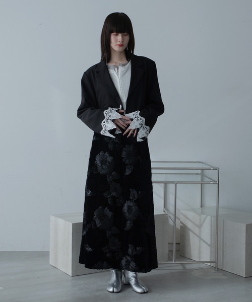 VACANCY（ヴァカンシー）の「レースドッキングショート丈ジャケット/SETUP（テーラードジャケット・レディース・ブルー/ブラック・FREE）」の17枚目の写真