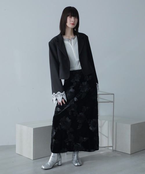 VACANCY（ヴァカンシー）の「レースドッキングショート丈ジャケット/SETUP（テーラードジャケット・レディース・ブルー/ブラック・FREE）」の15枚目の写真