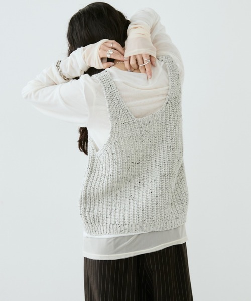 Aunt Marie's（アントマリーズ）の「メタルボタンミックスニットベスト【アンサンブル対応可能】（ベスト・レディース・ブルー/ブラック/アイボリー・FREE）」の8枚目の写真