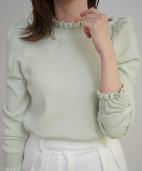 Liala×PG(リアラバイピージー)の「フリルネック & スリーブ ニット Liala×PG(ニット/セーター・レディース・ミント・M)」の1枚目の写真