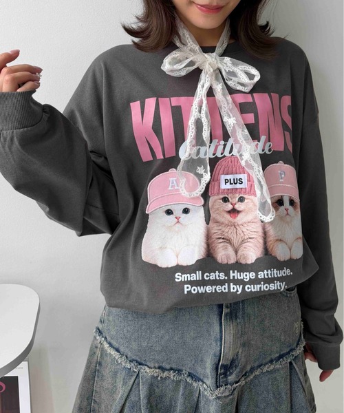 AS KNOW AS plus（アズノゥアズプラス）の「〇帽子アニマルロンT（クマ・ネコ）【UNISEX ITEM】（Tシャツ/カットソー・レディース・ホワイト系/ネイビー系/アイボリー系/ブラック系/ホワイト系1/ブラック系1/サックスブルー系1/アイボリー系1・FREE）」の4枚目の写真
