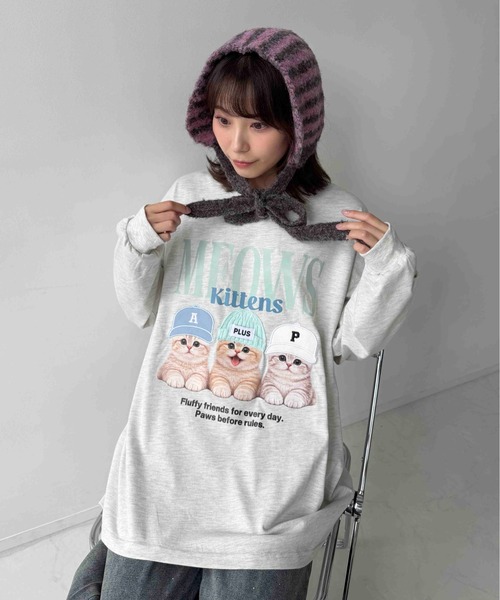 AS KNOW AS plus（アズノゥアズプラス）の「〇帽子アニマルロンT（クマ・ネコ）【UNISEX ITEM】（Tシャツ/カットソー・レディース・ホワイト系/ネイビー系/アイボリー系/ブラック系/ホワイト系1/ブラック系1/サックスブルー系1/アイボリー系1・FREE）」の6枚目の写真