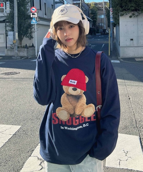 AS KNOW AS plus（アズノゥアズプラス）の「〇帽子アニマルロンT（クマ・ネコ）【UNISEX ITEM】（Tシャツ/カットソー・レディース・ホワイト系/ネイビー系/アイボリー系/ブラック系/ホワイト系1/ブラック系1/サックスブルー系1/アイボリー系1・FREE）」の7枚目の写真