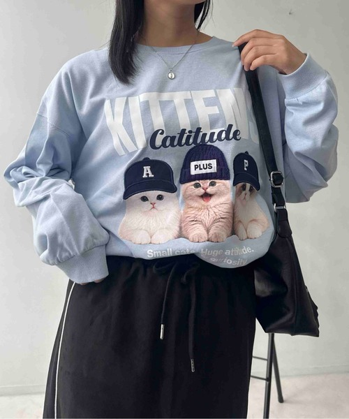 AS KNOW AS plus（アズノゥアズプラス）の「〇帽子アニマルロンT（クマ・ネコ）【UNISEX ITEM】（Tシャツ/カットソー・レディース・ホワイト系/ネイビー系/アイボリー系/ブラック系/ホワイト系1/ブラック系1/サックスブルー系1/アイボリー系1・FREE）」の8枚目の写真