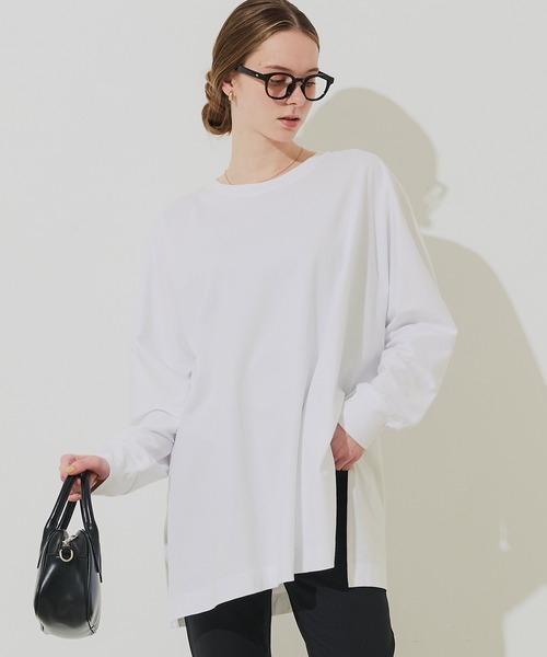 coca（coca）（コカ）の「ドルマンカットソーチュニック（チュニック・レディース・ホワイト/チャコール・L/M/S）」の2枚目の写真