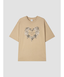 ハートブームグラフィック半袖Tシャツベージュ