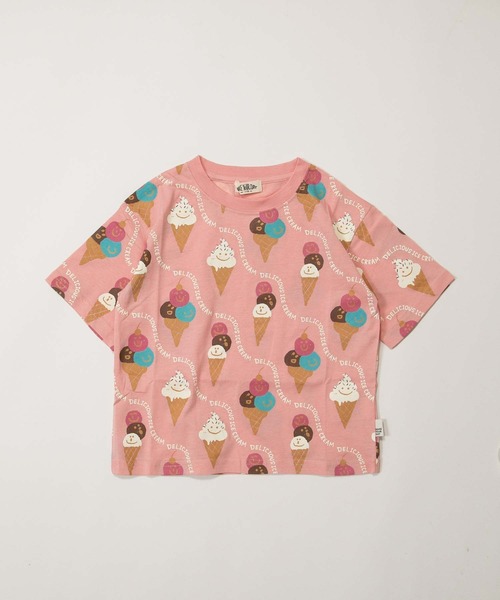 MAKE YOUR DAY（メイクユアデイ）の「デリシャスアイス総柄半袖Tシャツ■80～140cm（Tシャツ/カットソー・キッズ・ピンク/グリーン・140/130/120/110/100/90/80）」の2枚目の写真