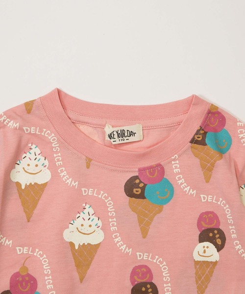 MAKE YOUR DAY（メイクユアデイ）の「デリシャスアイス総柄半袖Tシャツ■80～140cm（Tシャツ/カットソー・キッズ・ピンク/グリーン・140/130/120/110/100/90/80）」の10枚目の写真