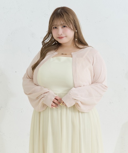 Louiosy（ルオシー）の「【Louiosy】【大きいサイズ】チャーム付きラメシアーニットボレロカーディガン（カーディガン/ボレロ・レディース・ピンク/オフホワイト/ライトブルー・3L/4L）」の10枚目の写真