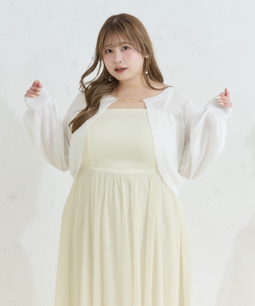 Louiosy（ルオシー）の「【Louiosy】【大きいサイズ】チャーム付きラメシアーニットボレロカーディガン（カーディガン/ボレロ・レディース・ピンク/オフホワイト/ライトブルー・3L/4L）」の5枚目の写真