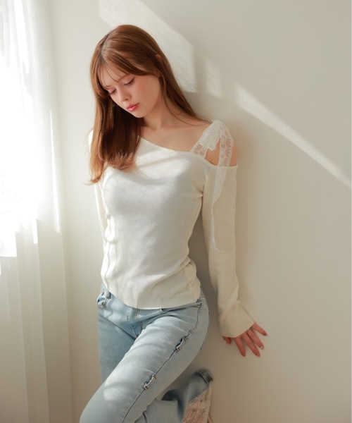 M DOLLY（エムドリー）の「lace ribbon piccola knit tops/レースリボンピッコラニットトップス（ニット/セーター・レディース・アイボリー/ブラック・FREE）」の11枚目の写真