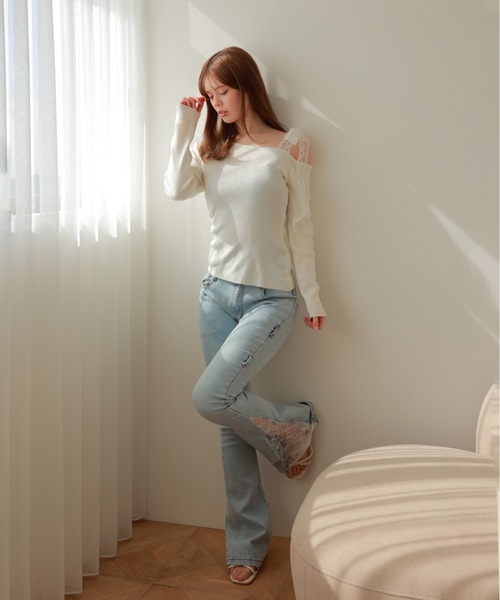 M DOLLY（エムドリー）の「lace ribbon piccola knit tops/レースリボンピッコラニットトップス（ニット/セーター・レディース・アイボリー/ブラック・FREE）」の15枚目の写真