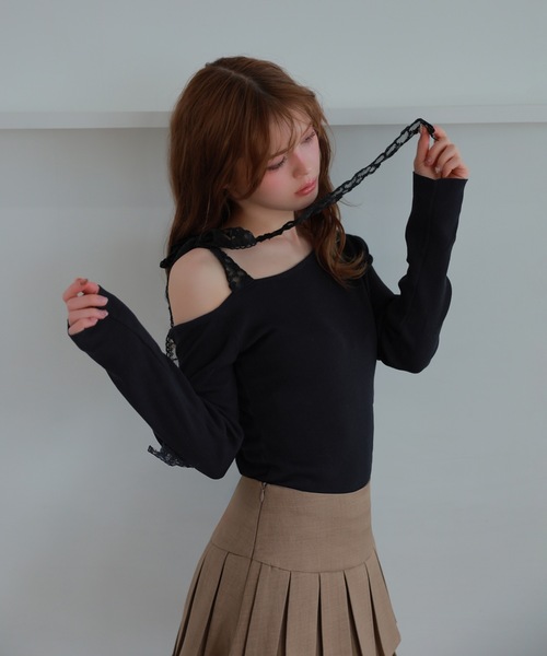 M DOLLY（エムドリー）の「lace ribbon piccola knit tops/レースリボンピッコラニットトップス（ニット/セーター・レディース・アイボリー/ブラック・FREE）」の18枚目の写真