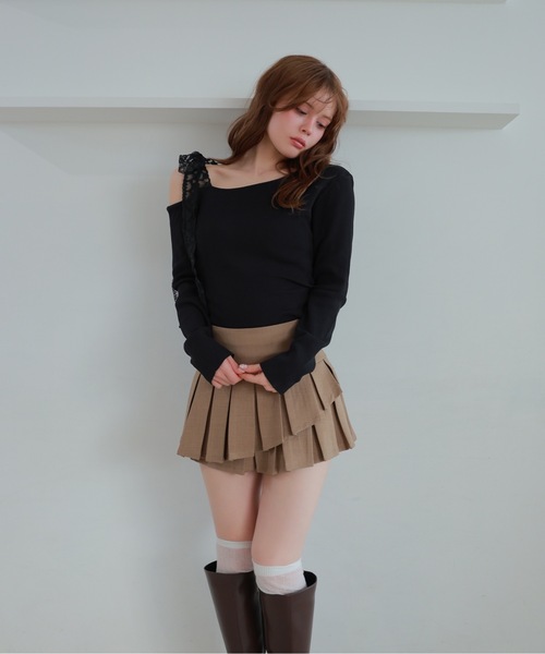 M DOLLY（エムドリー）の「lace ribbon piccola knit tops/レースリボンピッコラニットトップス（ニット/セーター・レディース・アイボリー/ブラック・FREE）」の3枚目の写真