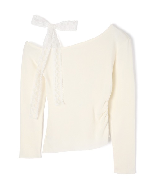 M DOLLY（エムドリー）の「lace ribbon piccola knit tops/レースリボンピッコラニットトップス（ニット/セーター・レディース・アイボリー/ブラック・FREE）」の5枚目の写真