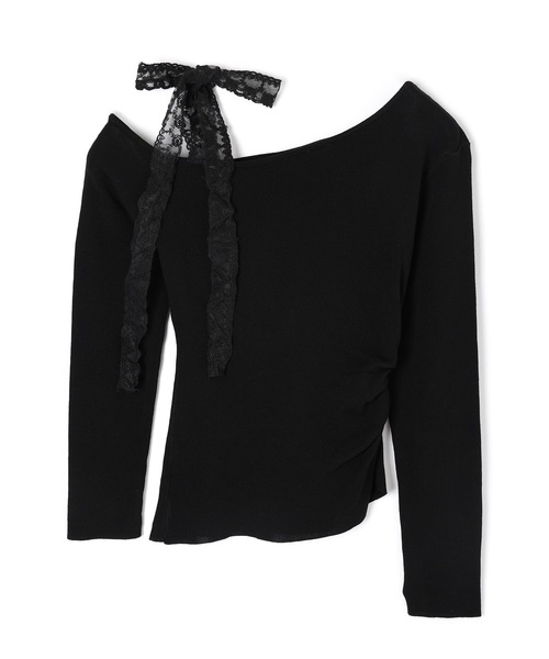 M DOLLY（エムドリー）の「lace ribbon piccola knit tops/レースリボンピッコラニットトップス（ニット/セーター・レディース・アイボリー/ブラック・FREE）」の6枚目の写真
