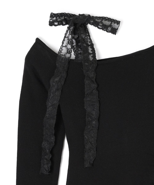 M DOLLY（エムドリー）の「lace ribbon piccola knit tops/レースリボンピッコラニットトップス（ニット/セーター・レディース・アイボリー/ブラック・FREE）」の8枚目の写真
