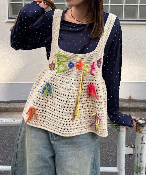 CIAOPANIC（チャオパニック）の「Boostハンドステッチニットビスチェ（キャミソール・レディース・アイボリー/グレー・ONE SIZE）」の19枚目の写真