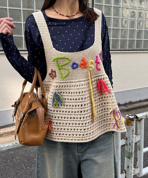 CIAOPANIC（チャオパニック）の「Boostハンドステッチニットビスチェ（キャミソール・レディース・アイボリー/グレー・ONE SIZE）」の20枚目の写真