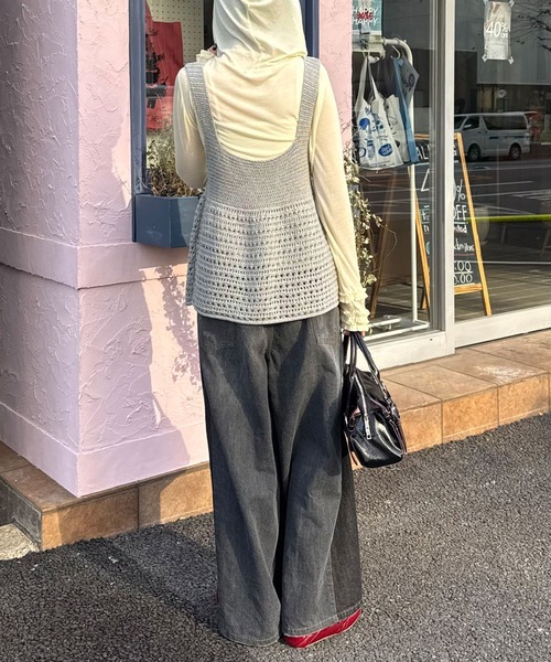 CIAOPANIC（チャオパニック）の「Boostハンドステッチニットビスチェ（キャミソール・レディース・アイボリー/グレー・ONE SIZE）」の9枚目の写真